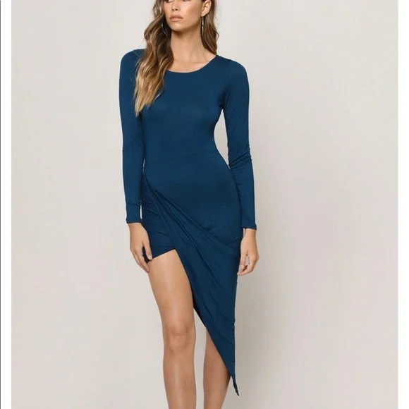 Tobi Dresses Teal Tobi High Low Long Sleeve Midi Dress Size